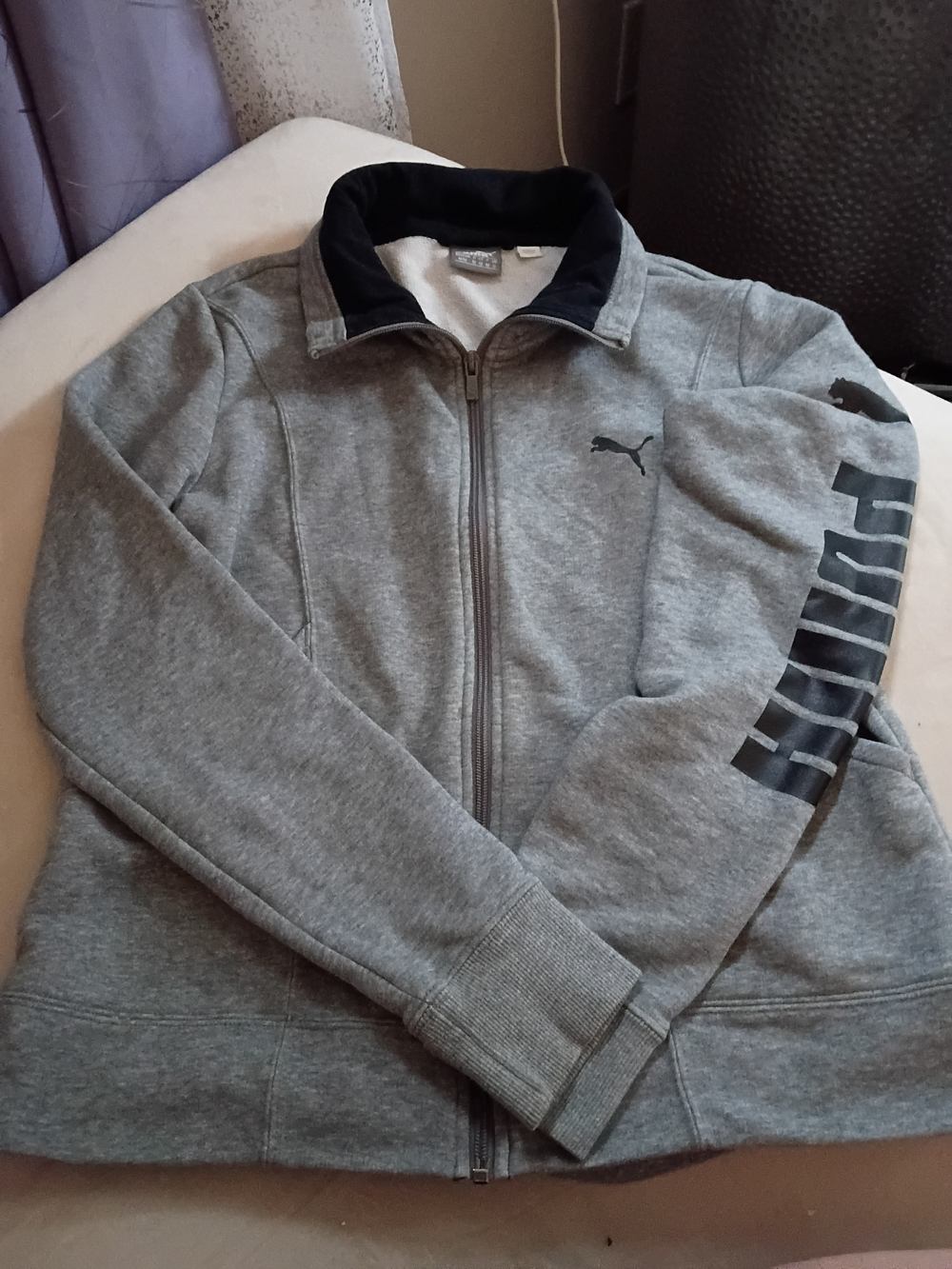 Puma Women's Full-Zip Track Jacket Gray Mock Neck Size M